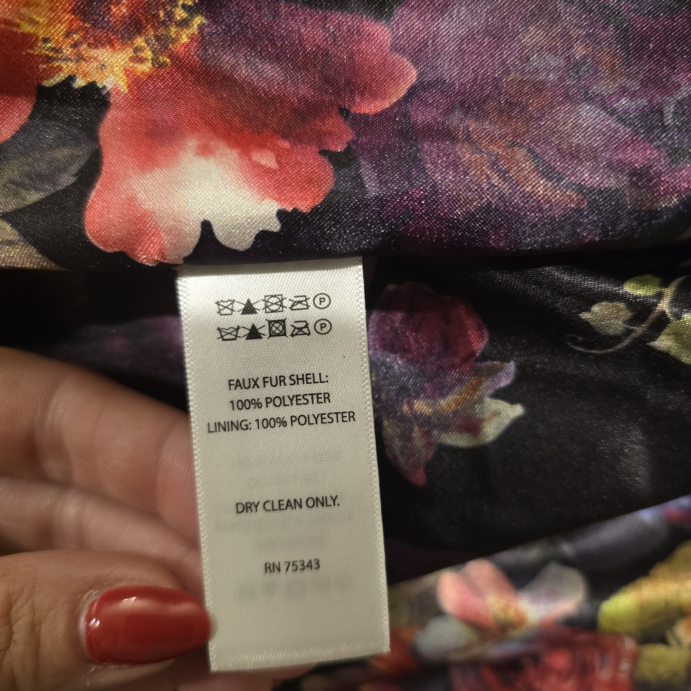 Nanette Lepore Faux Fur Jacket With Floral Lining - Picture 4 of 5